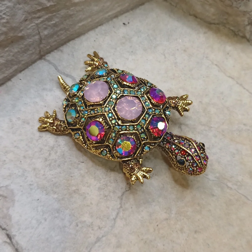 Crystal Turtle 🐢 pin brooch vintage style - Picture 1 of 7
